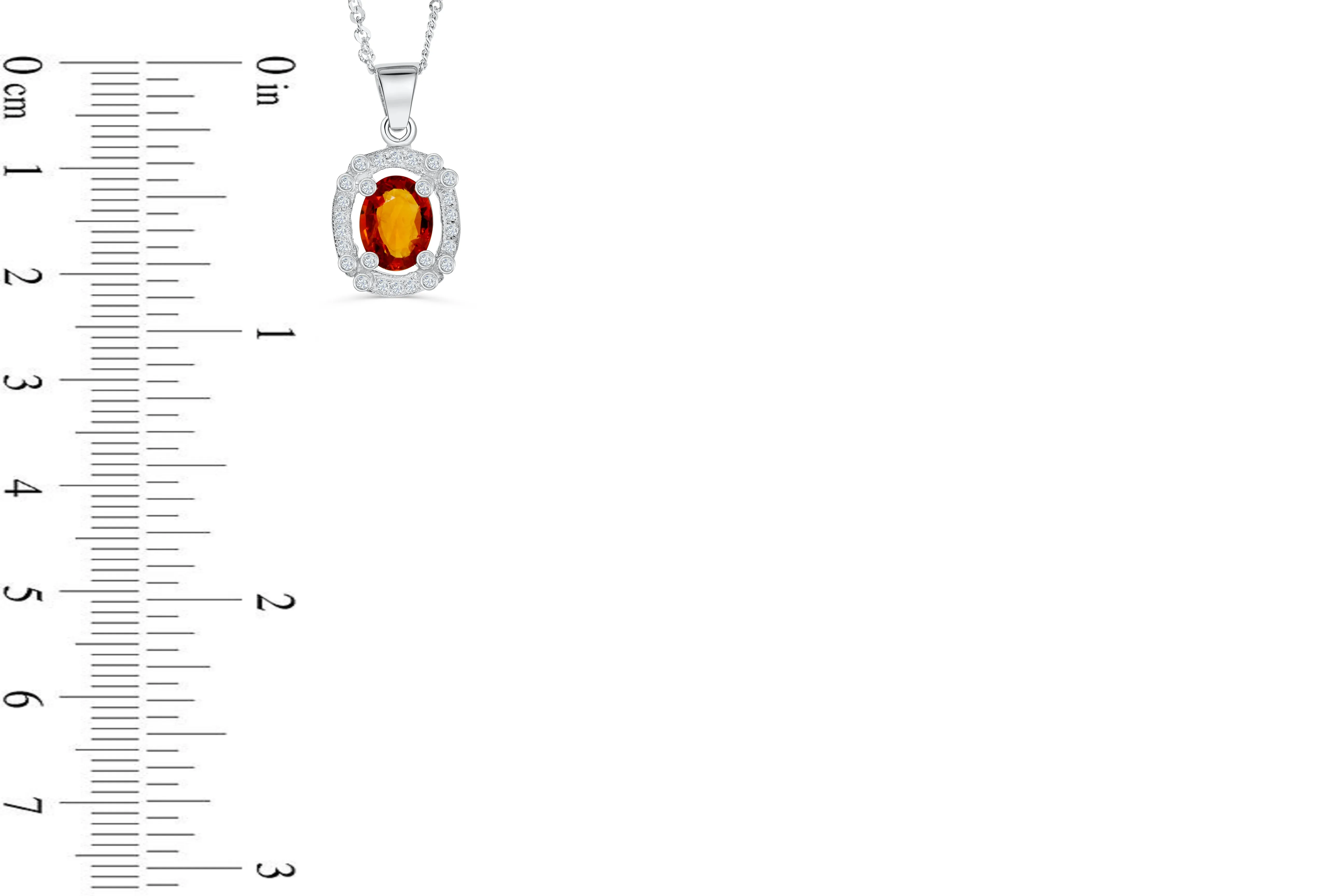 2.10 CT Pave Halo Oval Cut Orange Sapphire Diamond Pendant 0.29 CT TW 14K White Gold OSPEN003