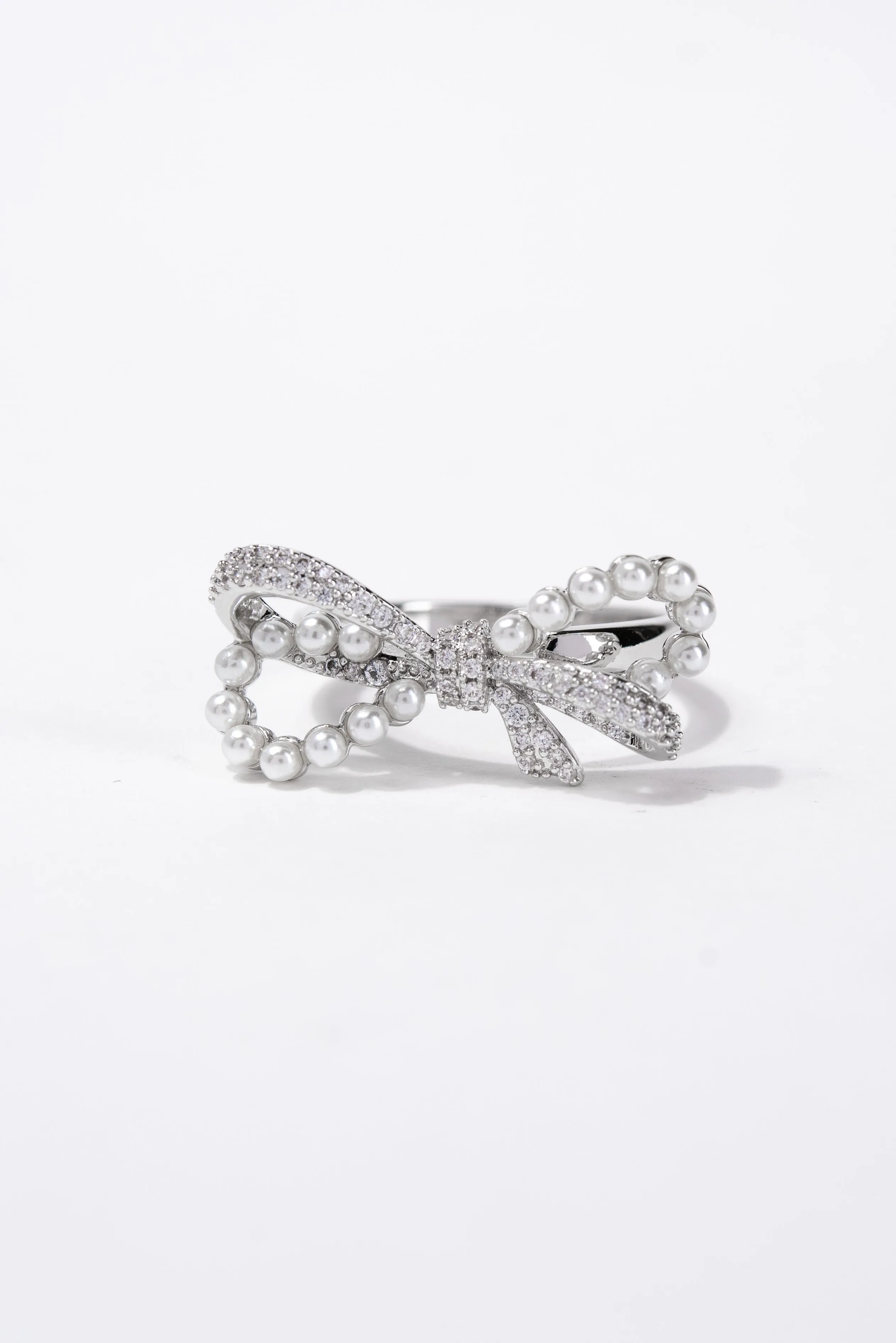 Allissa CZ Bow Pearl Rhinestone Ring