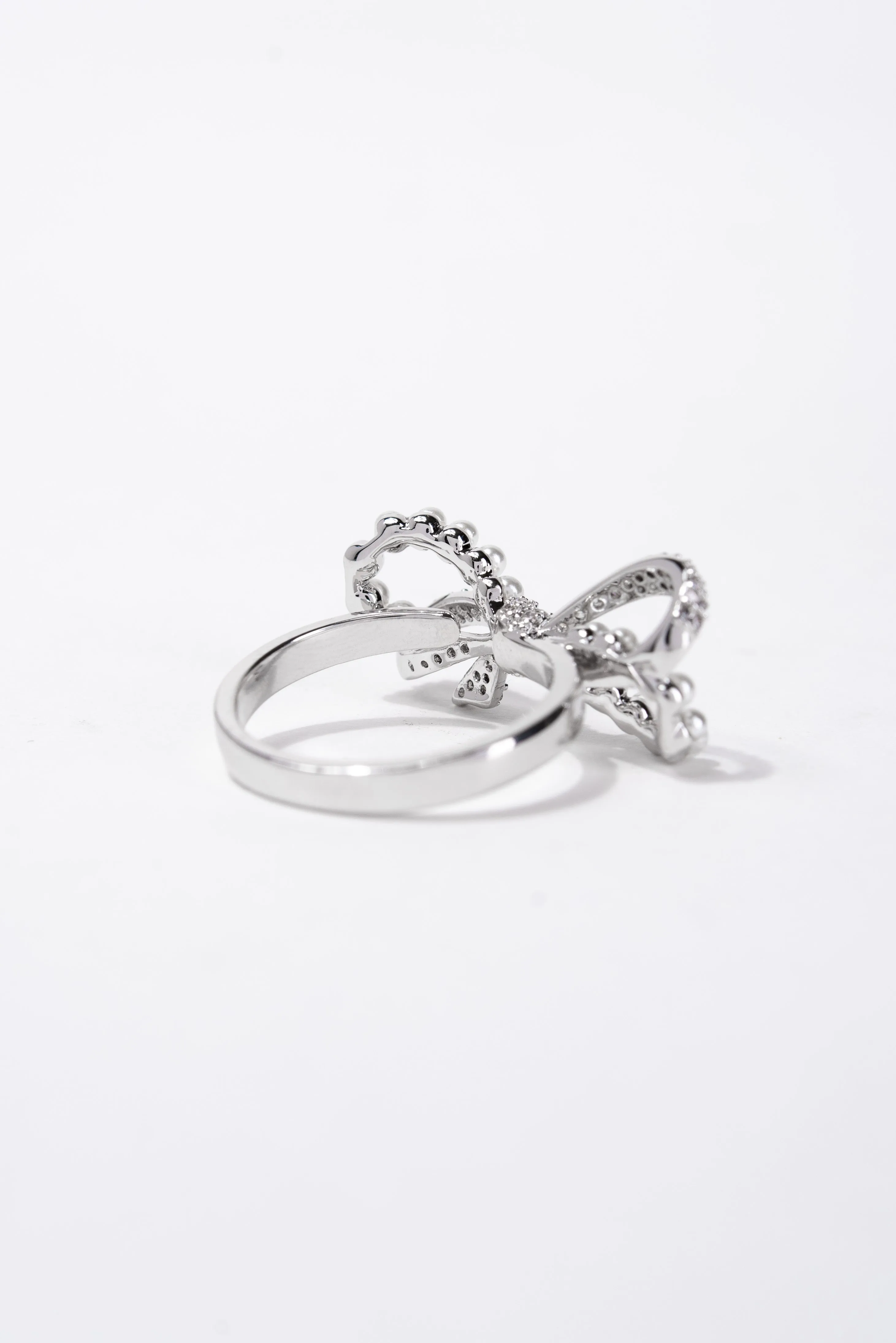 Allissa CZ Bow Pearl Rhinestone Ring