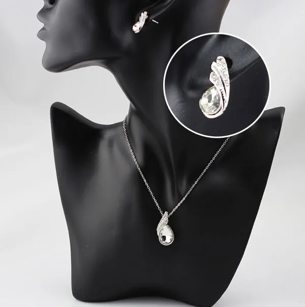 Austrian Crystal Feather Necklace & Earrings Fashion Jewelry Set