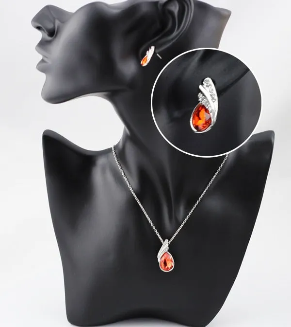 Austrian Crystal Feather Necklace & Earrings Fashion Jewelry Set