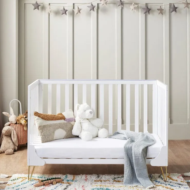 Babymore Kimi Cot Bed with Fibre Mattress - White