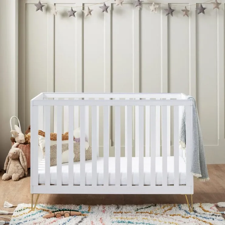 Babymore Kimi Cot Bed with Fibre Mattress - White