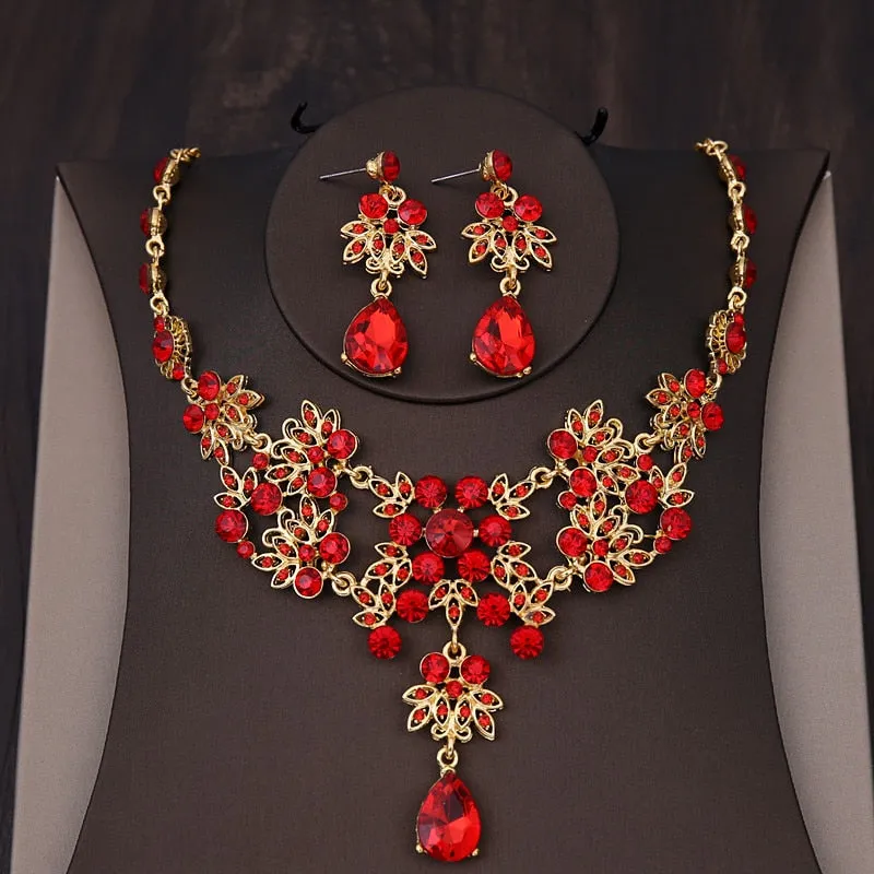 Baroque Rhinestone Bridal Jewelry Sets Crown Necklace Earrings