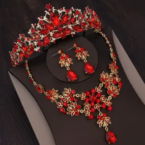 Baroque Rhinestone Bridal Jewelry Sets Crown Necklace Earrings