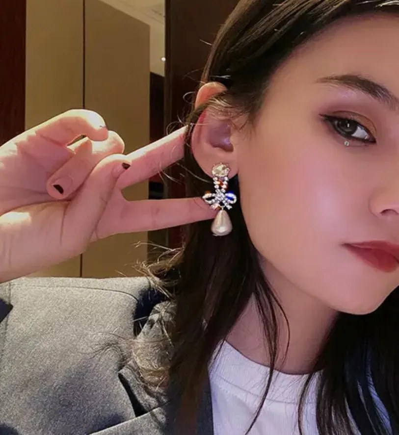Bow and Pearl drop earrings