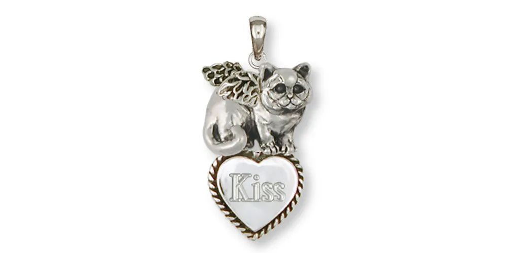British Shorthair Angel Pendant Jewelry Sterling Silver Handmade Cat Pendant BRS5-ATP