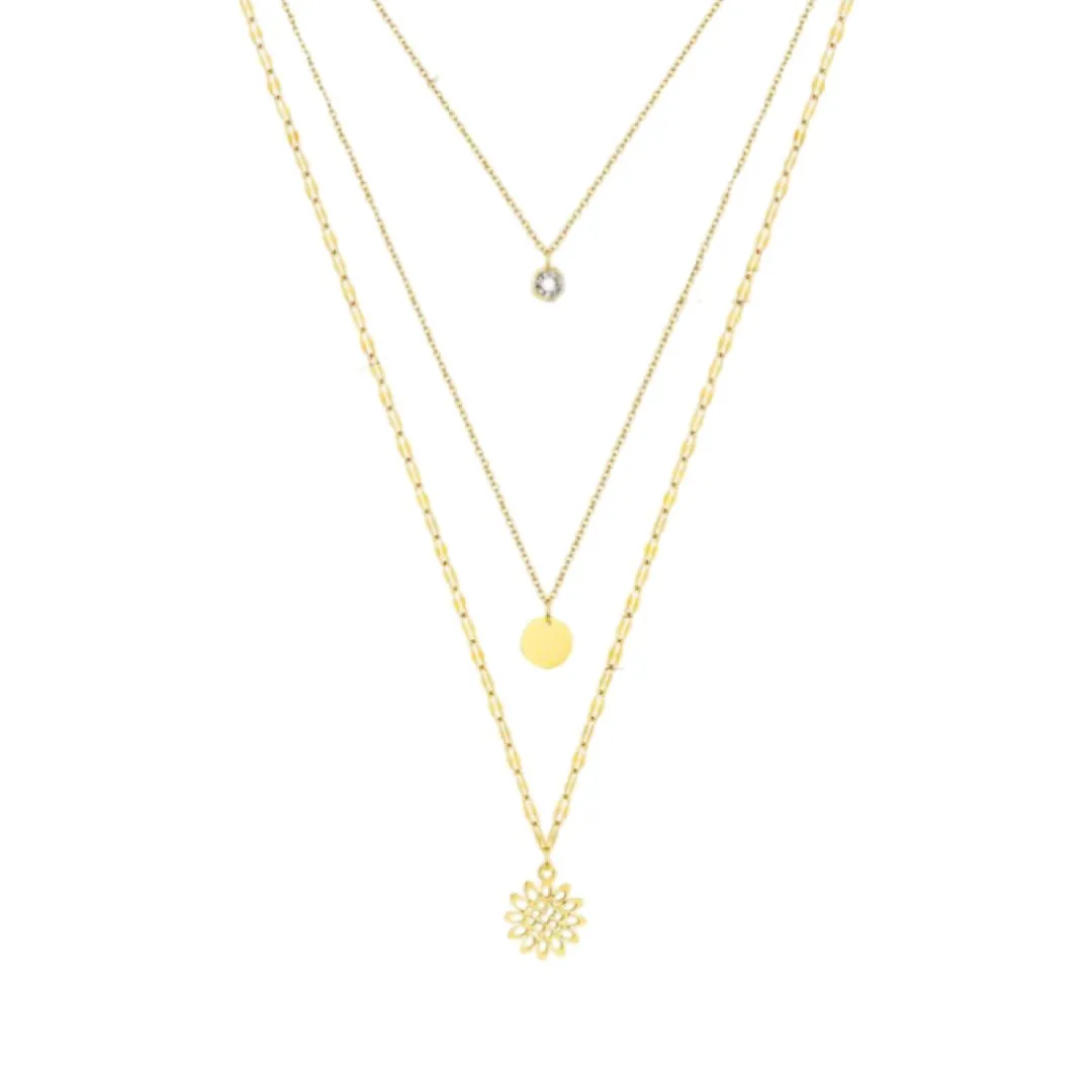 CHLOE THREE LAYERED STAINLESS STEEL NECKLACE