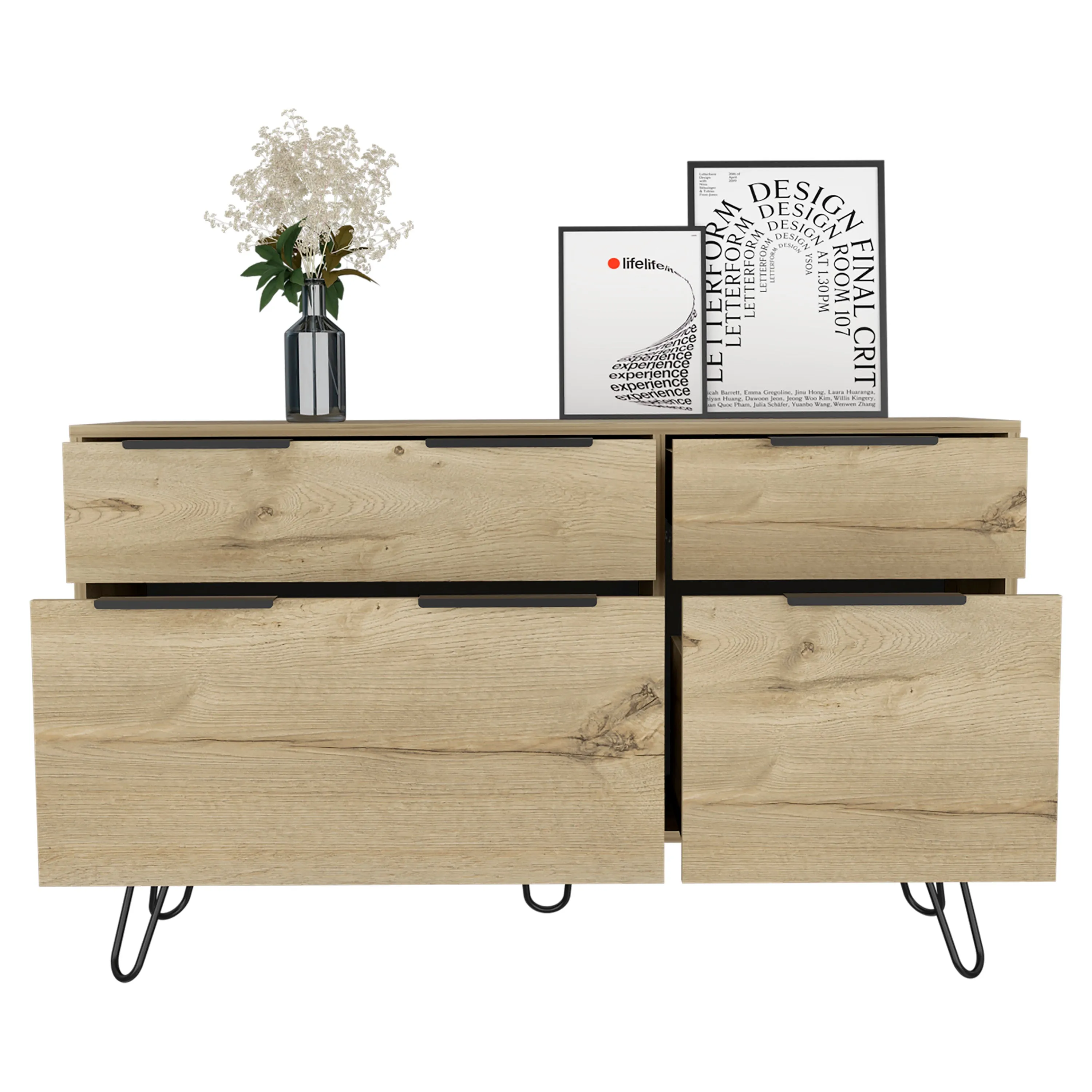 Double Dresser Skyoner Superior Top 4 Drawers Light Oak