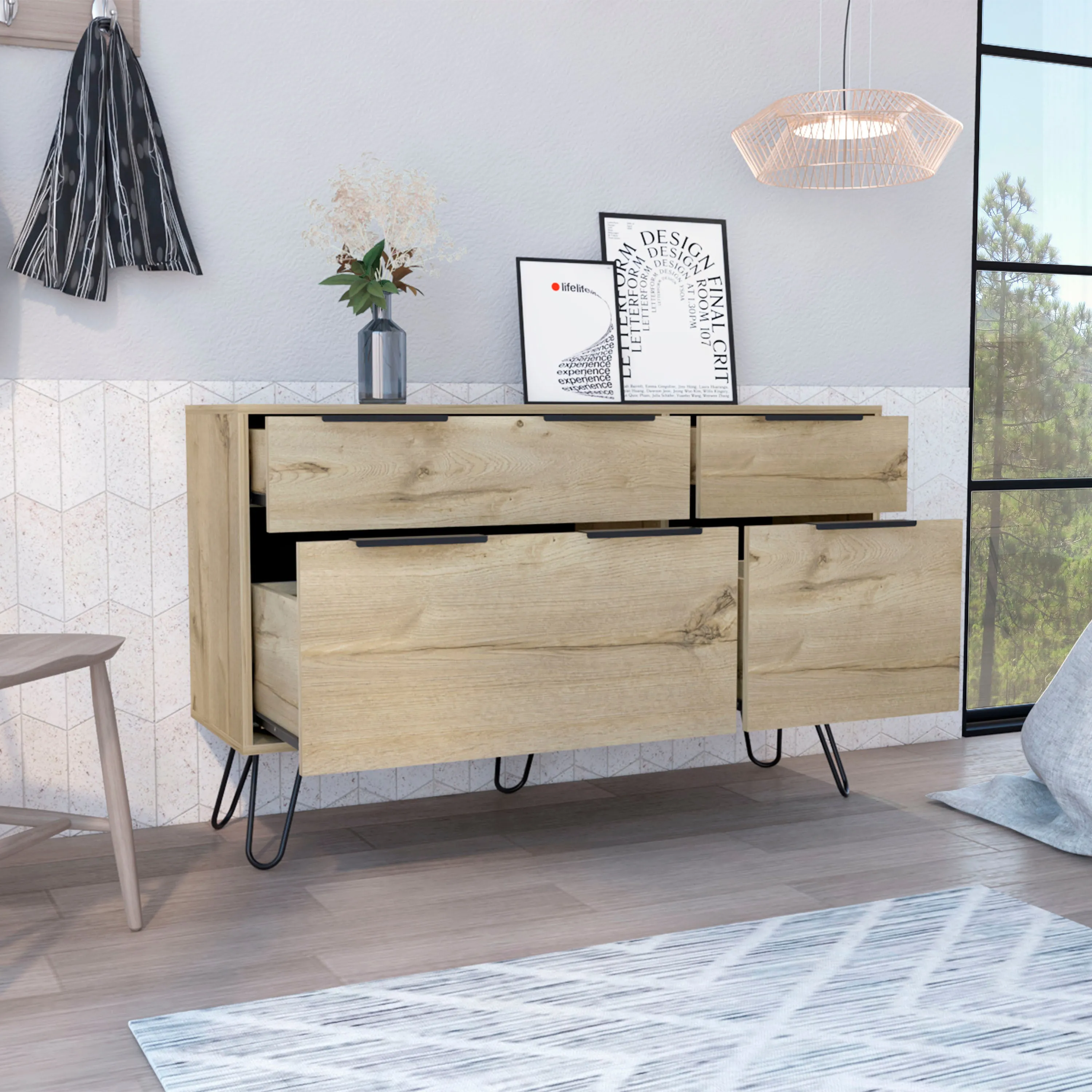 Double Dresser Skyoner Superior Top 4 Drawers Light Oak