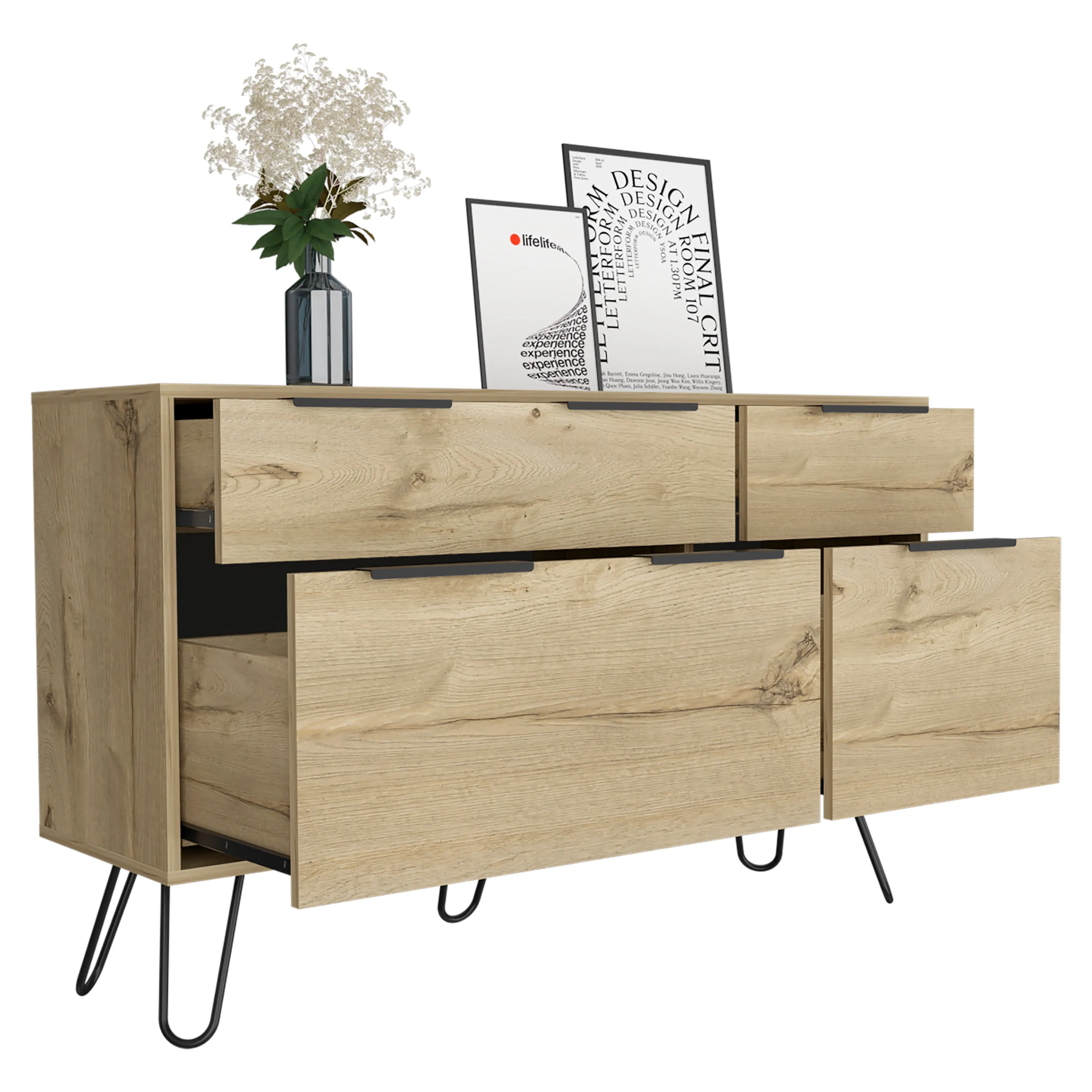 Double Dresser Skyoner Superior Top 4 Drawers Light Oak