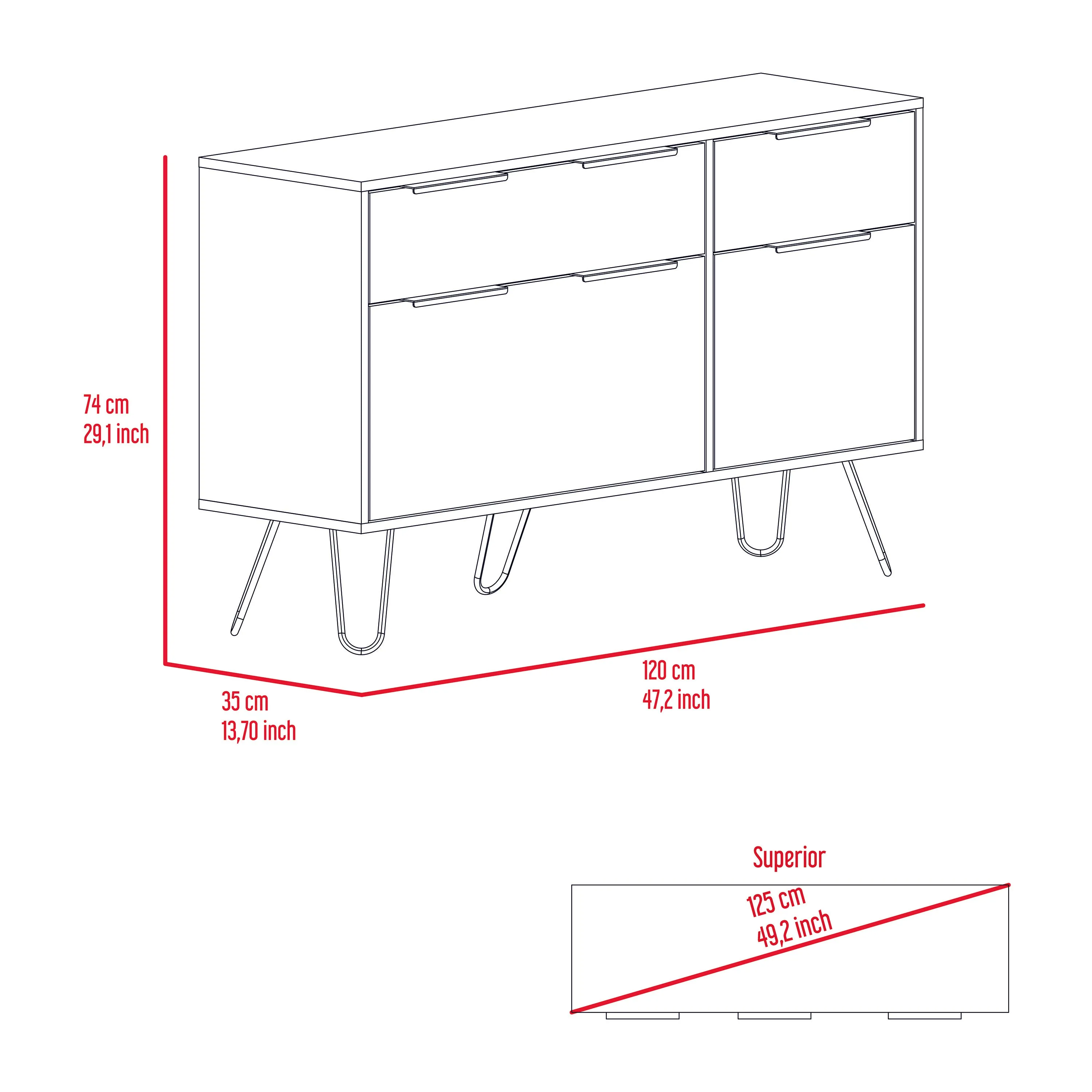 Double Dresser Skyoner Superior Top 4 Drawers Light Oak