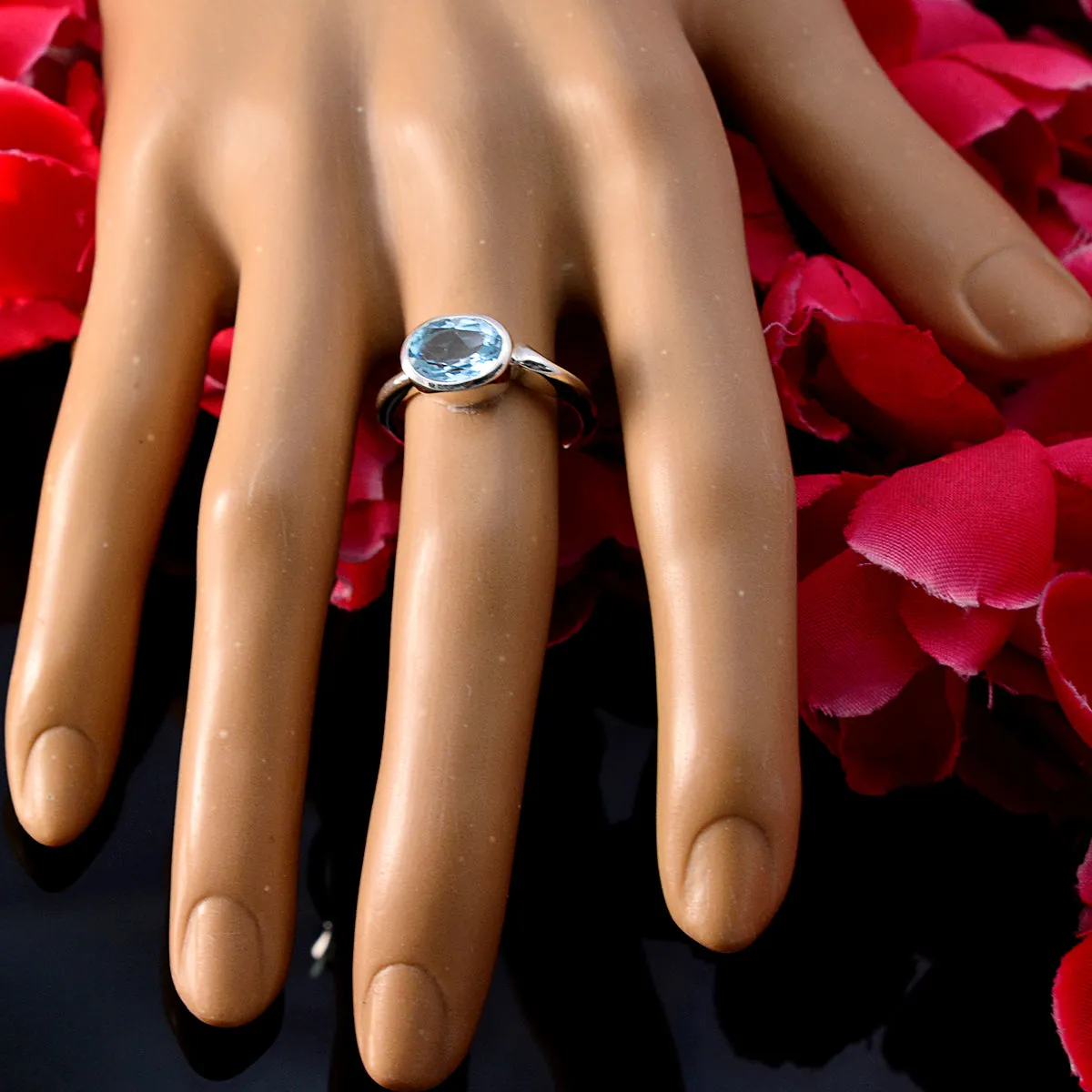 Engaging Gemstones Blue Topaz 925 Silver Rings Jewelry Pawn Shop