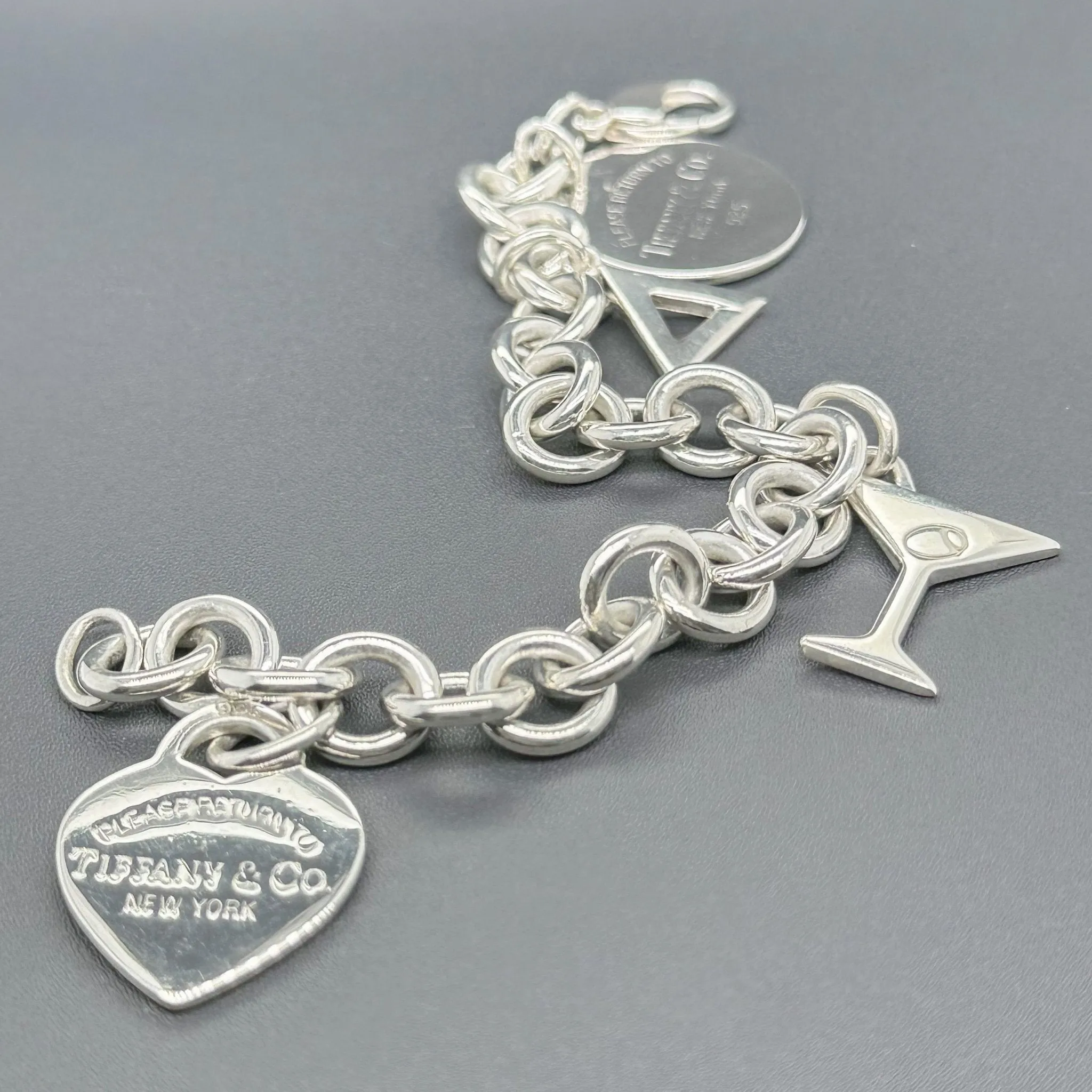 Estate Tiffany & Co. SS Martini Charm Bracelet