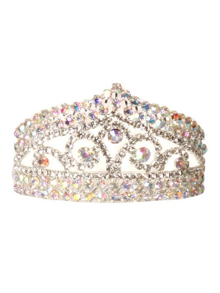 Girls AB Silver Rhinestone Pageant Flower Girl Comb Tiara