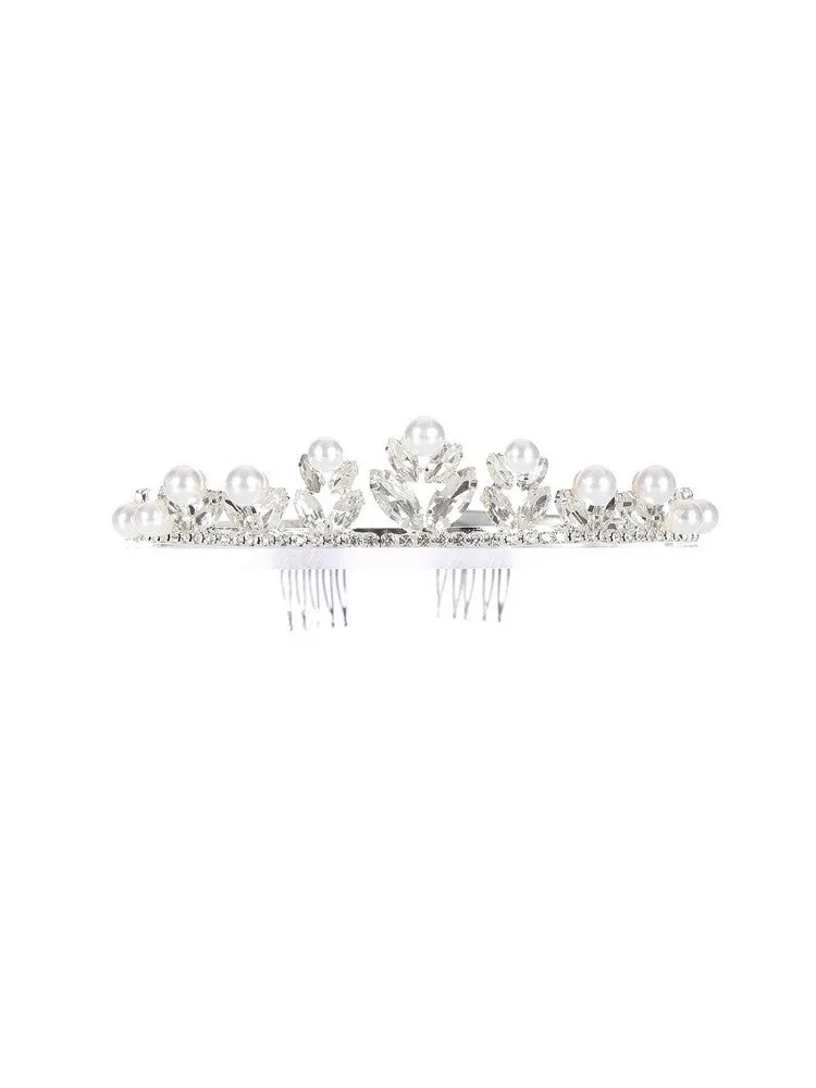 Girls Multi Color Pearl Rhinestone Comb Crown Tiara