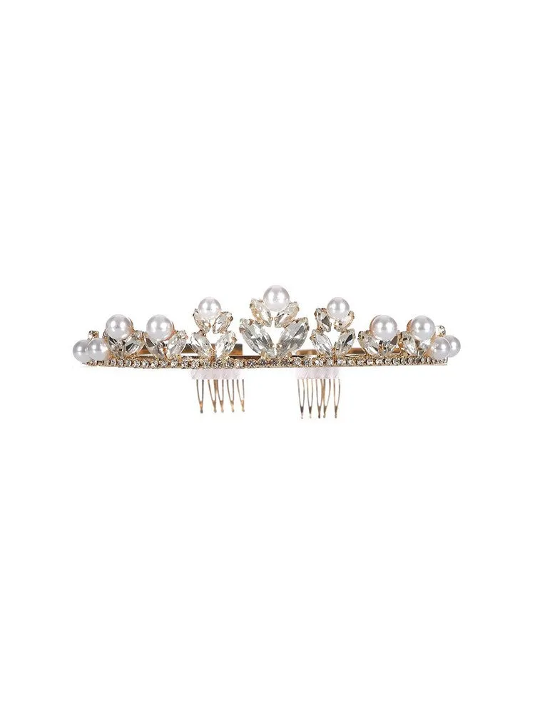 Girls Multi Color Pearl Rhinestone Comb Crown Tiara