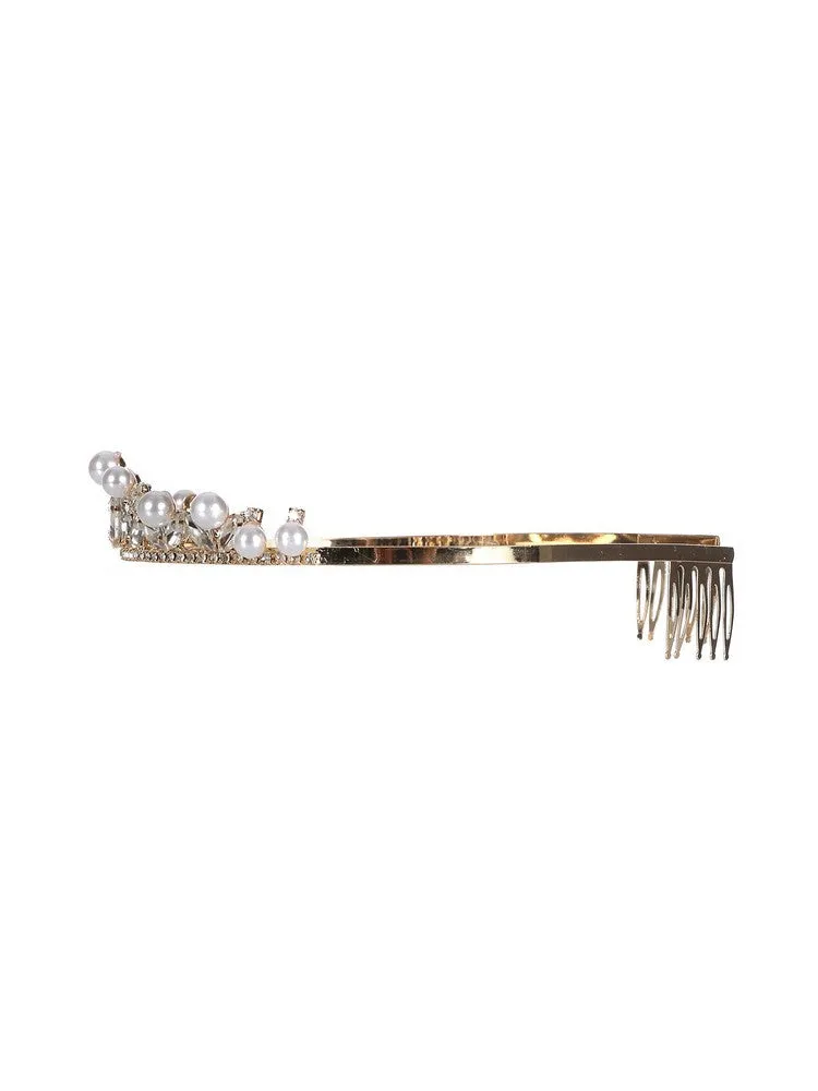 Girls Multi Color Pearl Rhinestone Comb Crown Tiara
