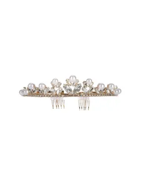 Girls Multi Color Pearl Rhinestone Comb Crown Tiara