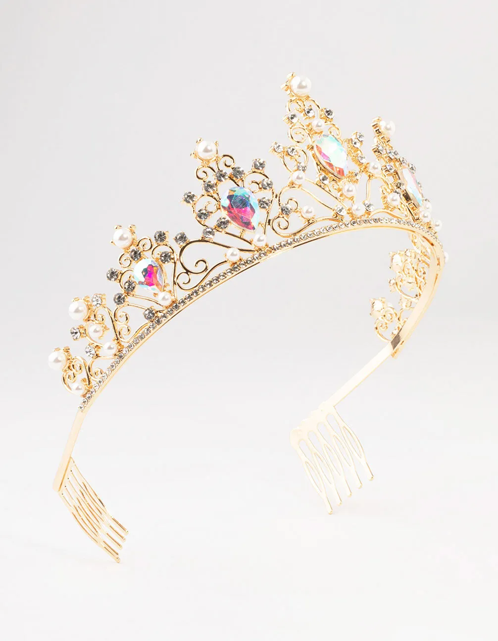 Gold Pear Shaped Stones & Pearls Tiara