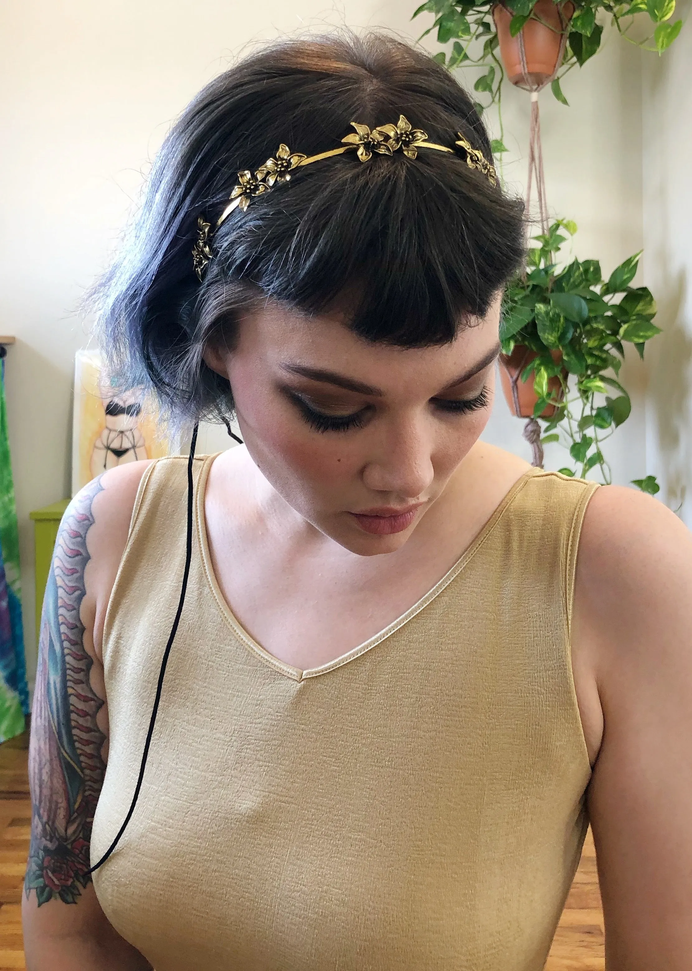 Golden Floral Tiara Headband