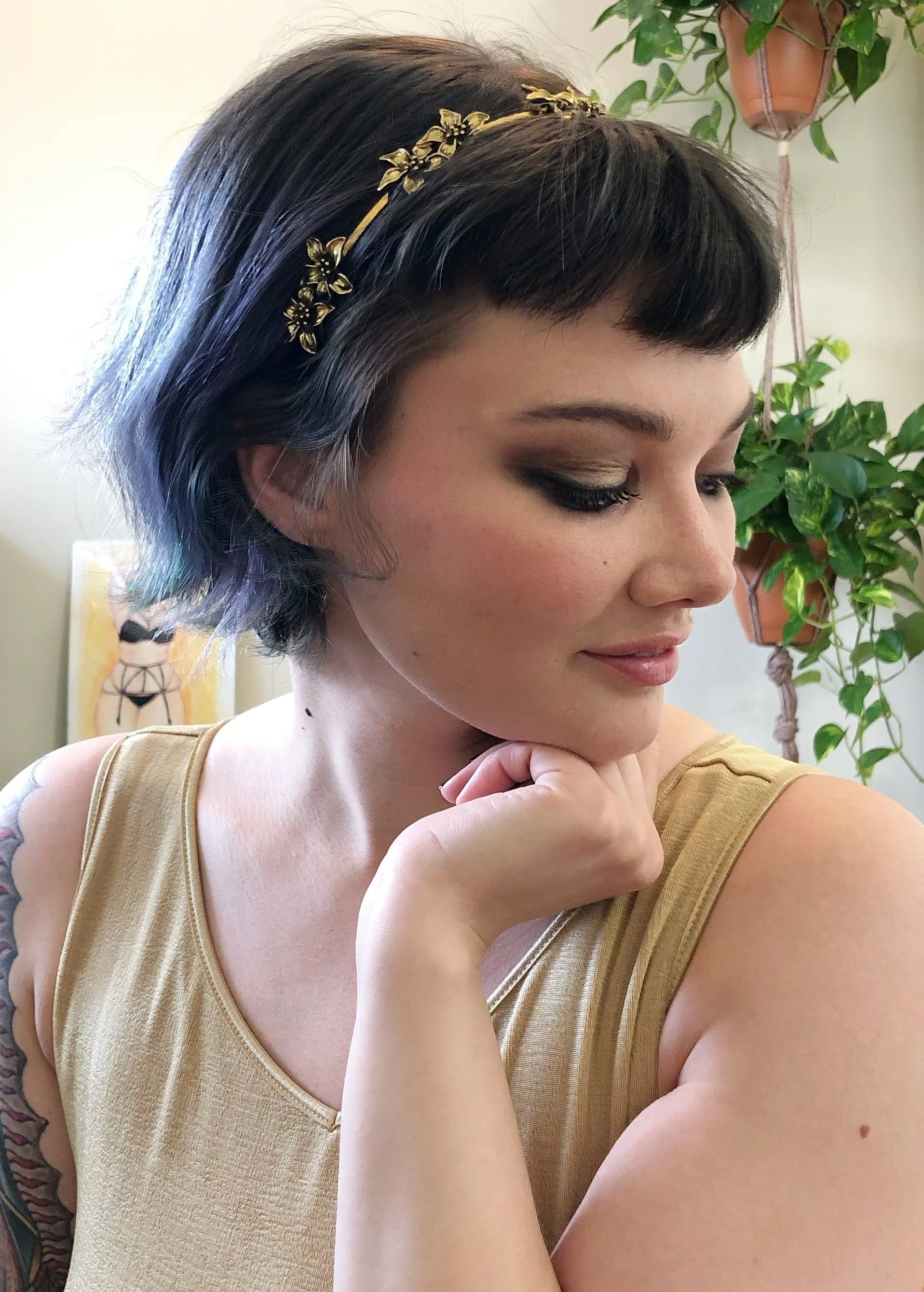 Golden Floral Tiara Headband