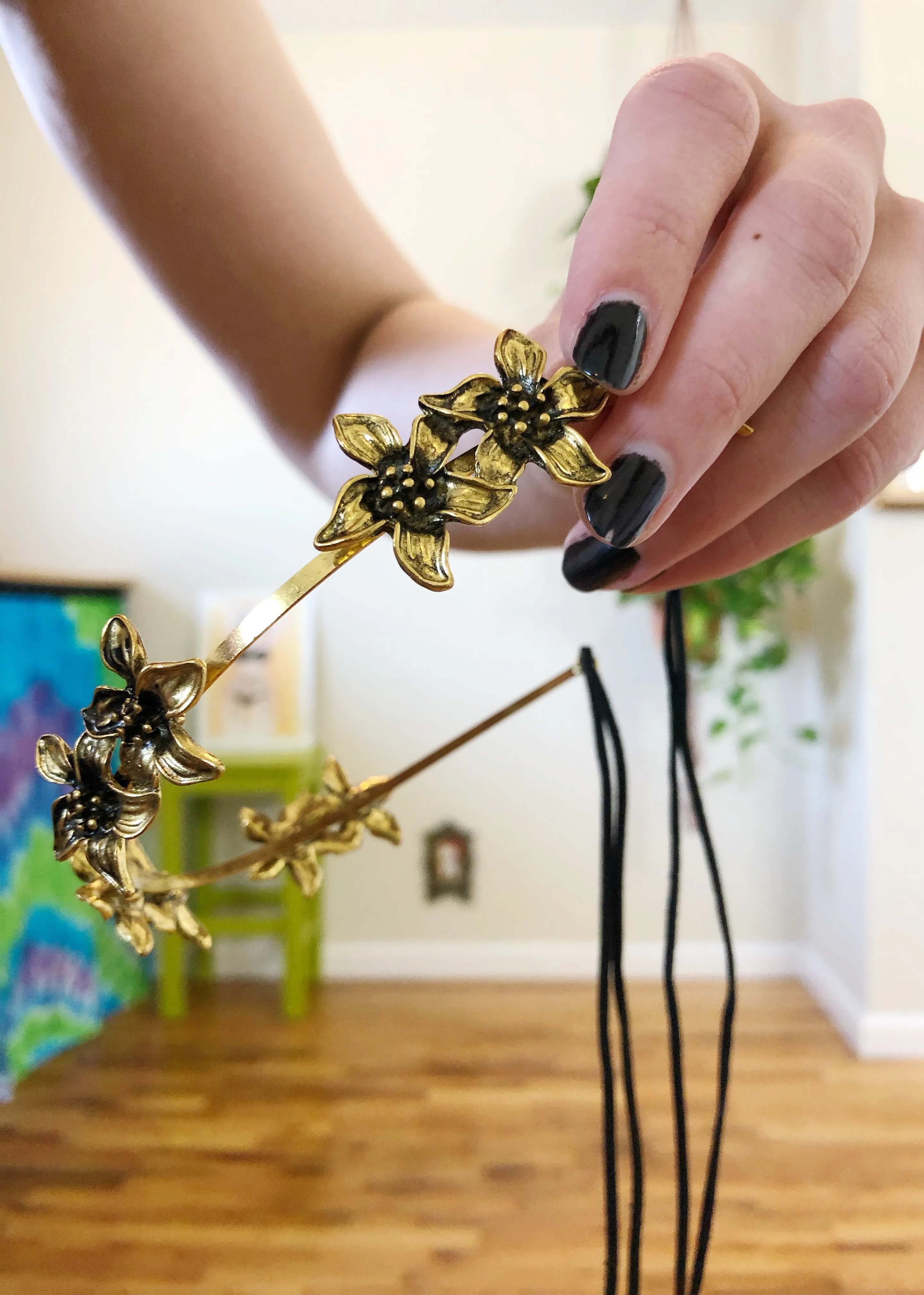 Golden Floral Tiara Headband
