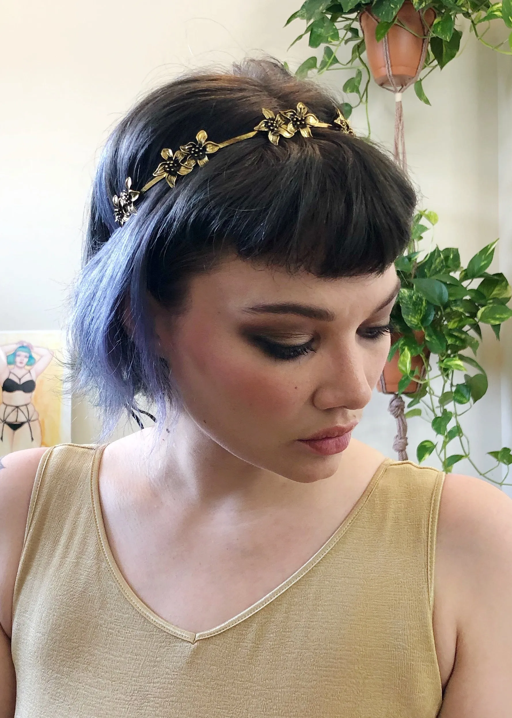 Golden Floral Tiara Headband