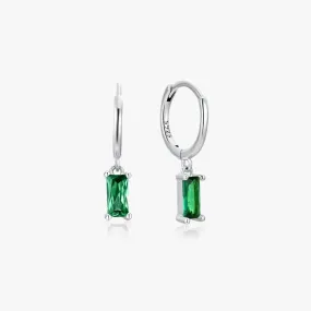 Green Rectangle Sterling Huggies in Silver