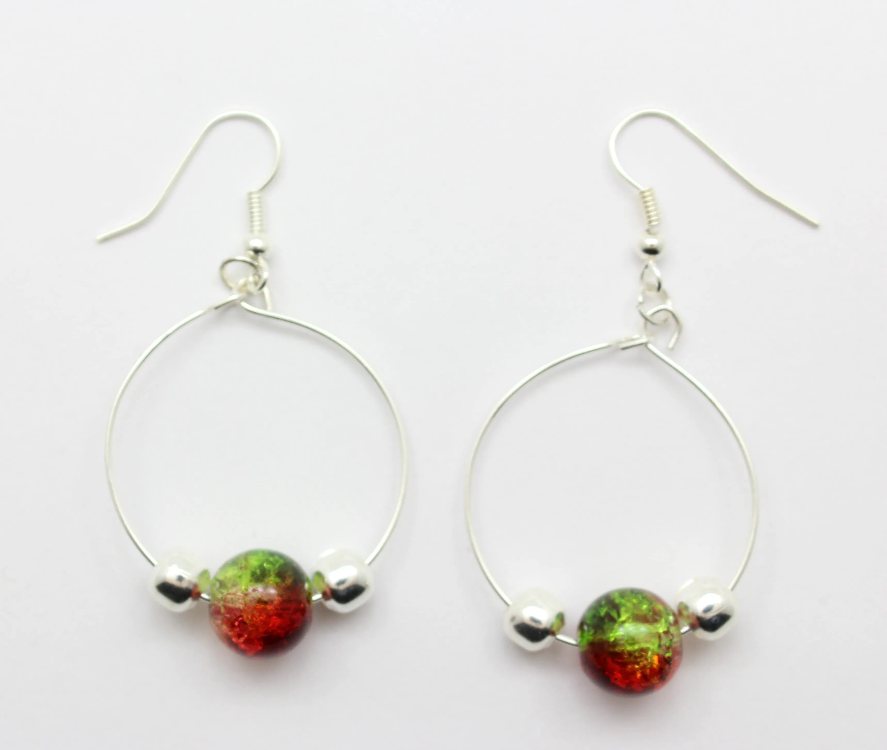 Jewelry Set XMAS-JWL-1014 Red Green Silver 10mm Beads on Wire