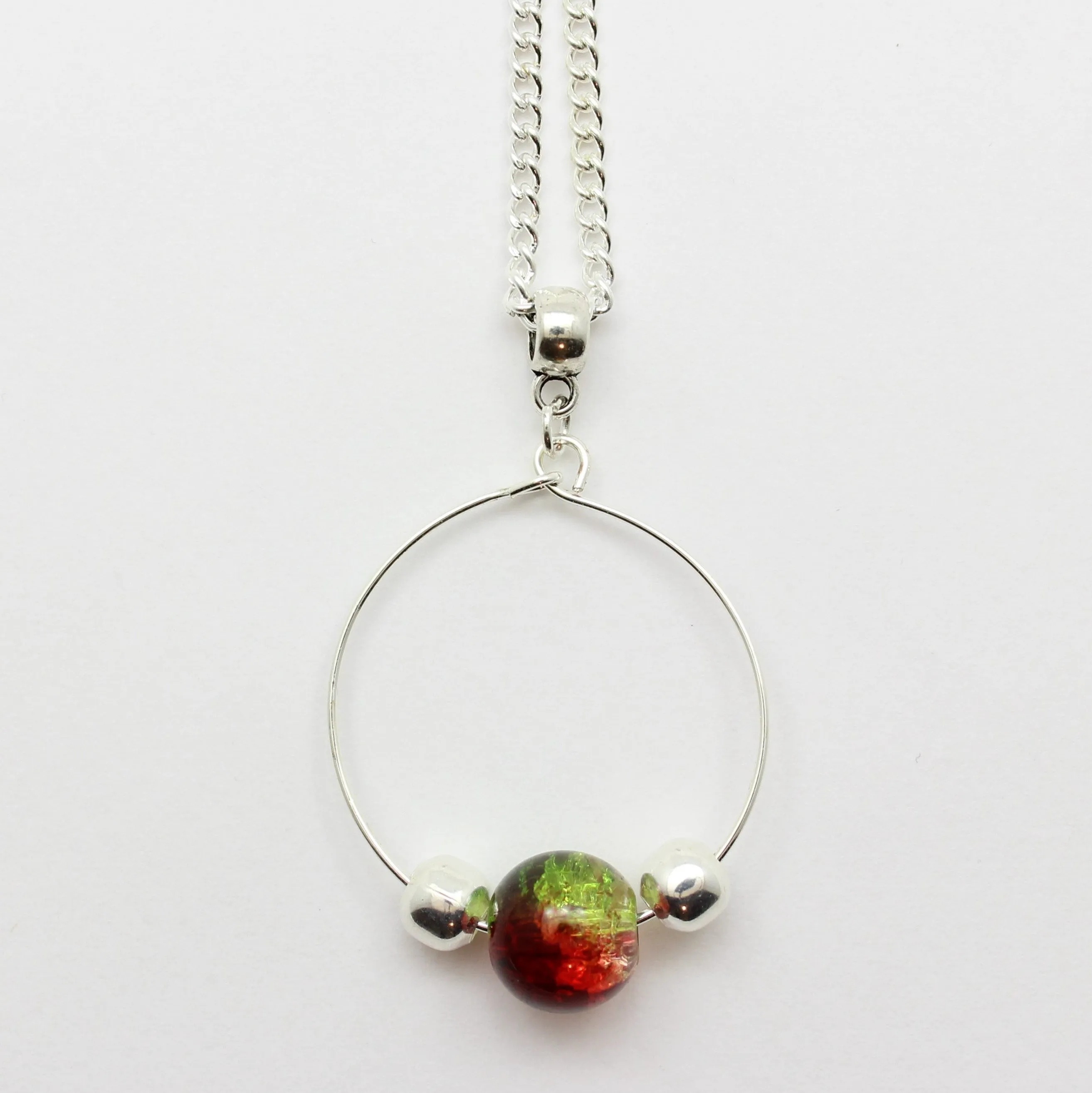 Jewelry Set XMAS-JWL-1014 Red Green Silver 10mm Beads on Wire