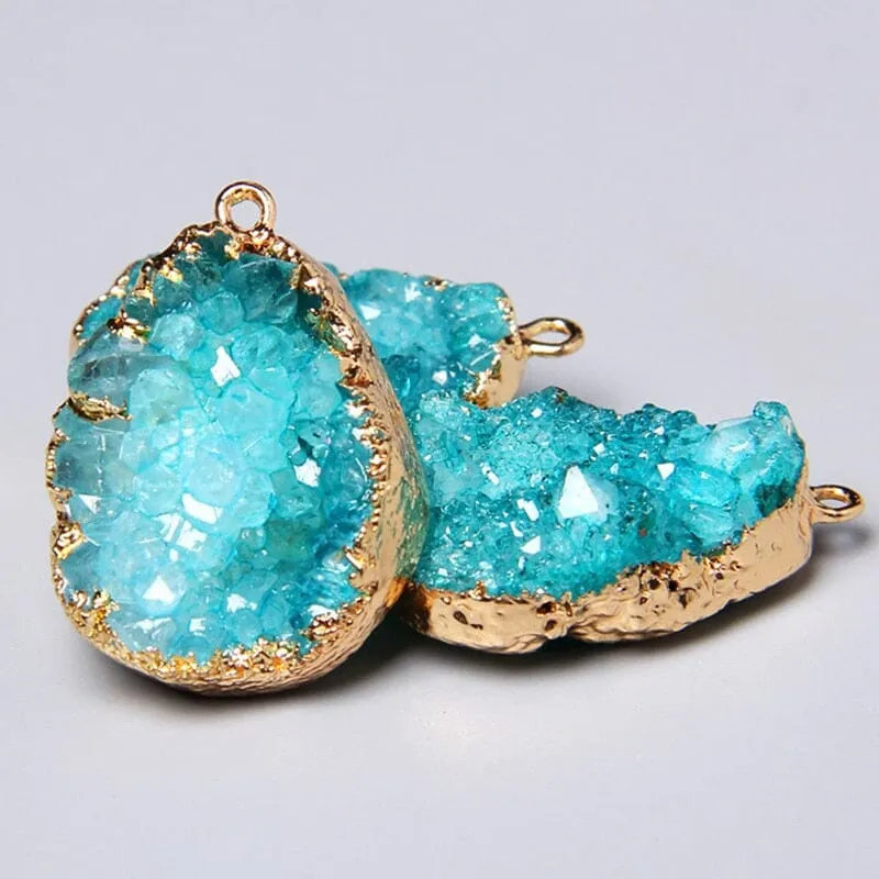 Natural Healing Crystal Blue Aquamarine Quartz Druzy Slice Pendant