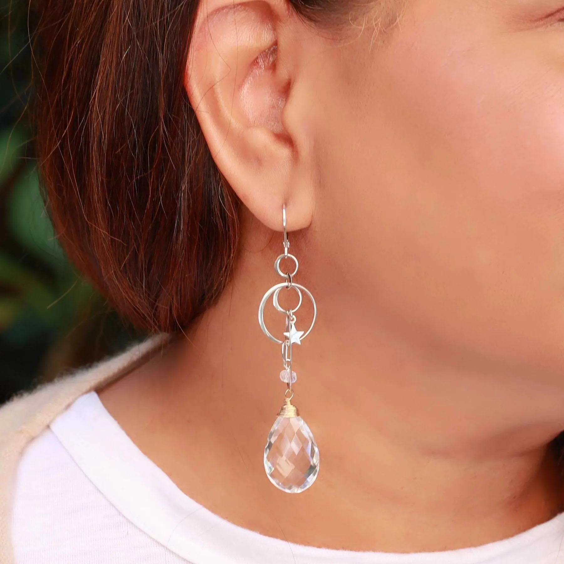 Norse Holiday Cheer - Quartz Crystal Silver Drop Earrings