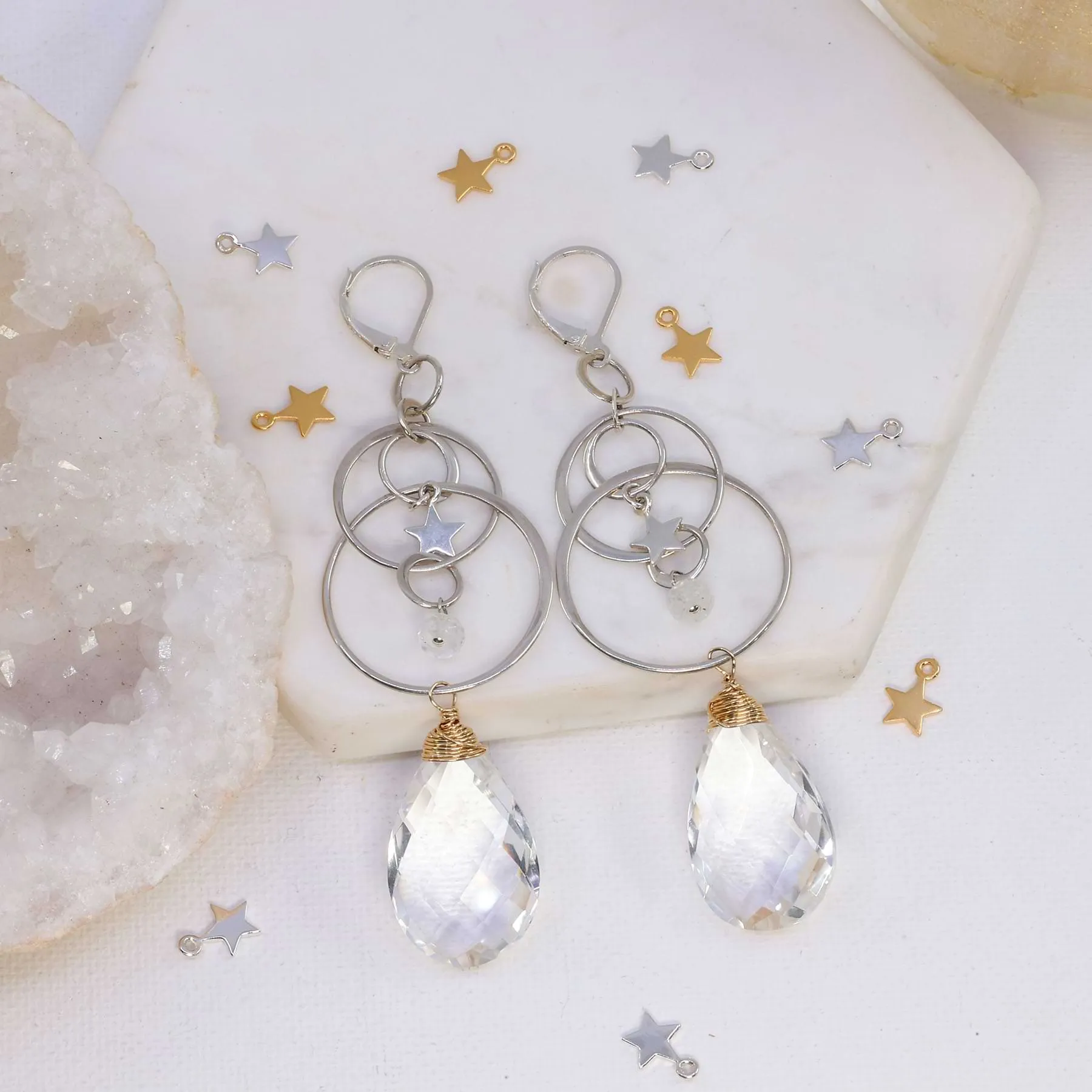 Norse Holiday Cheer - Quartz Crystal Silver Drop Earrings