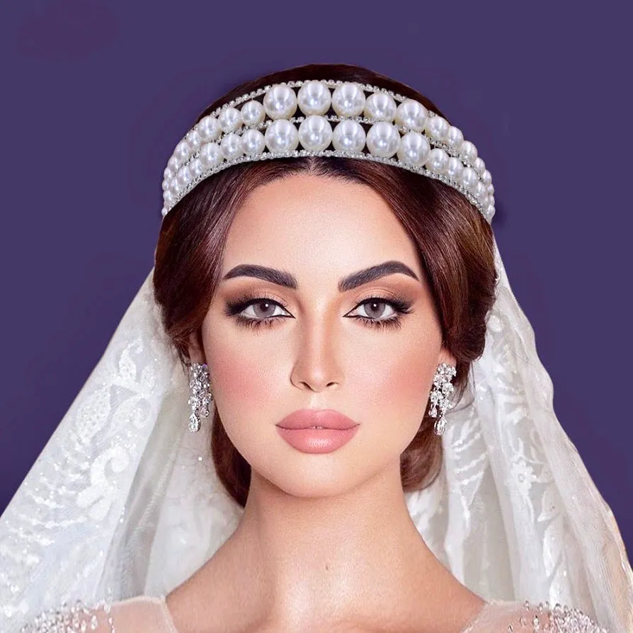 "Barcelona" - Oversized Double Pearl Bridal Headband / Tiara - Available in Silver and Gold