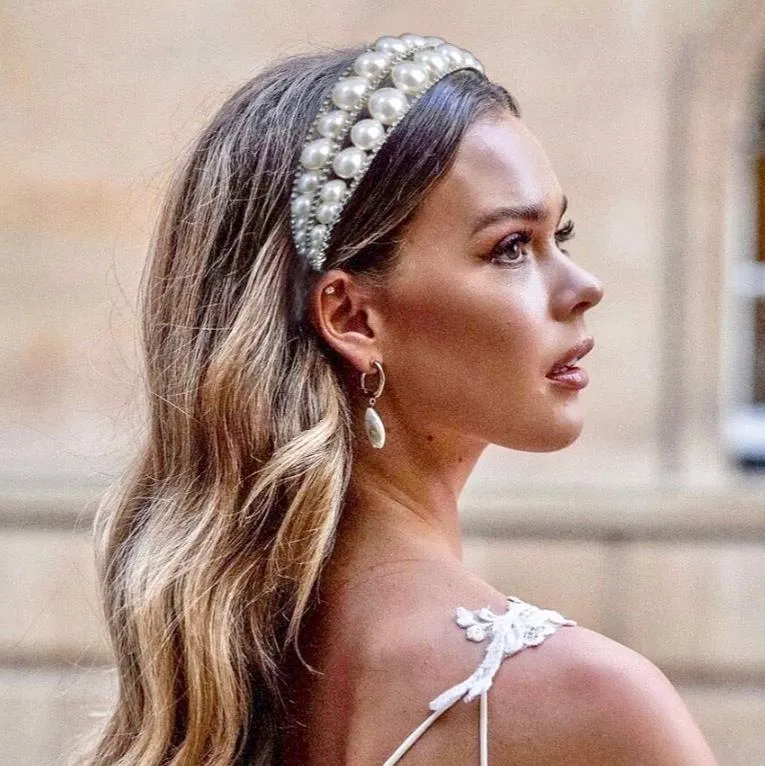 "Barcelona" - Oversized Double Pearl Bridal Headband / Tiara - Available in Silver and Gold
