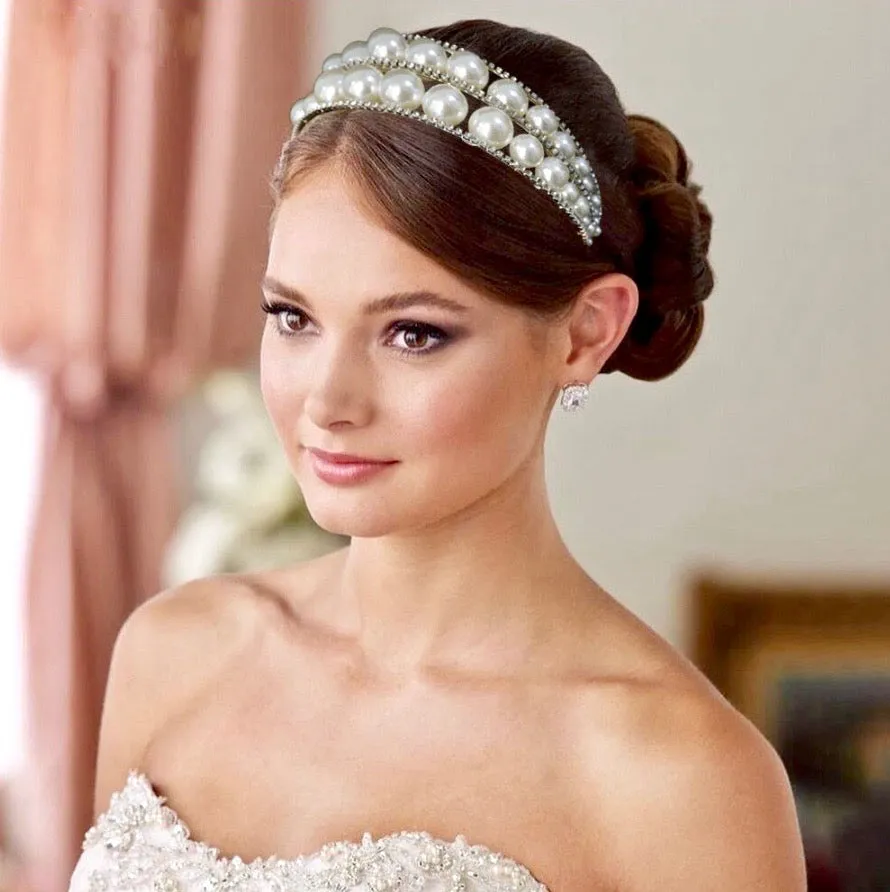 "Barcelona" - Oversized Double Pearl Bridal Headband / Tiara - Available in Silver and Gold