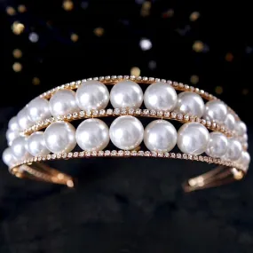 "Barcelona" - Oversized Double Pearl Bridal Headband / Tiara - Available in Silver and Gold