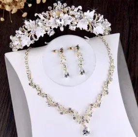 "Giada" - Bridal 3-Piece Jewelry Set With Tiara - Available in Gold and Silver
