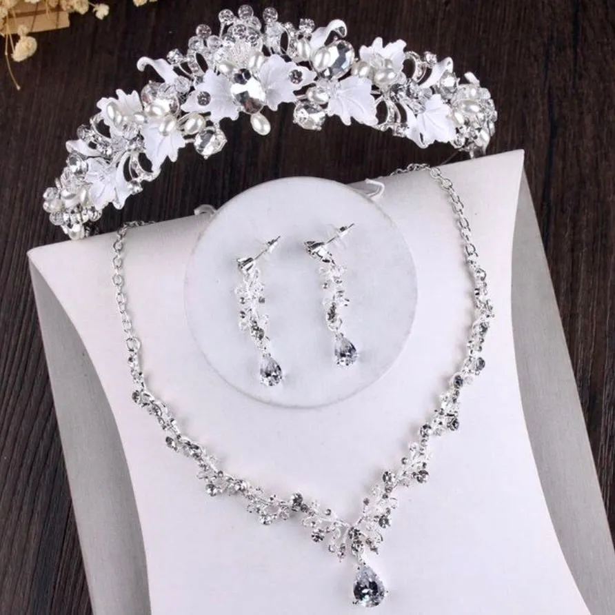 "Giada" - Bridal 3-Piece Jewelry Set With Tiara - Available in Gold and Silver