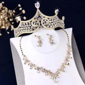 "Iolanda" - Gold Bridal 3-Piece Jewelry Set With Tiara