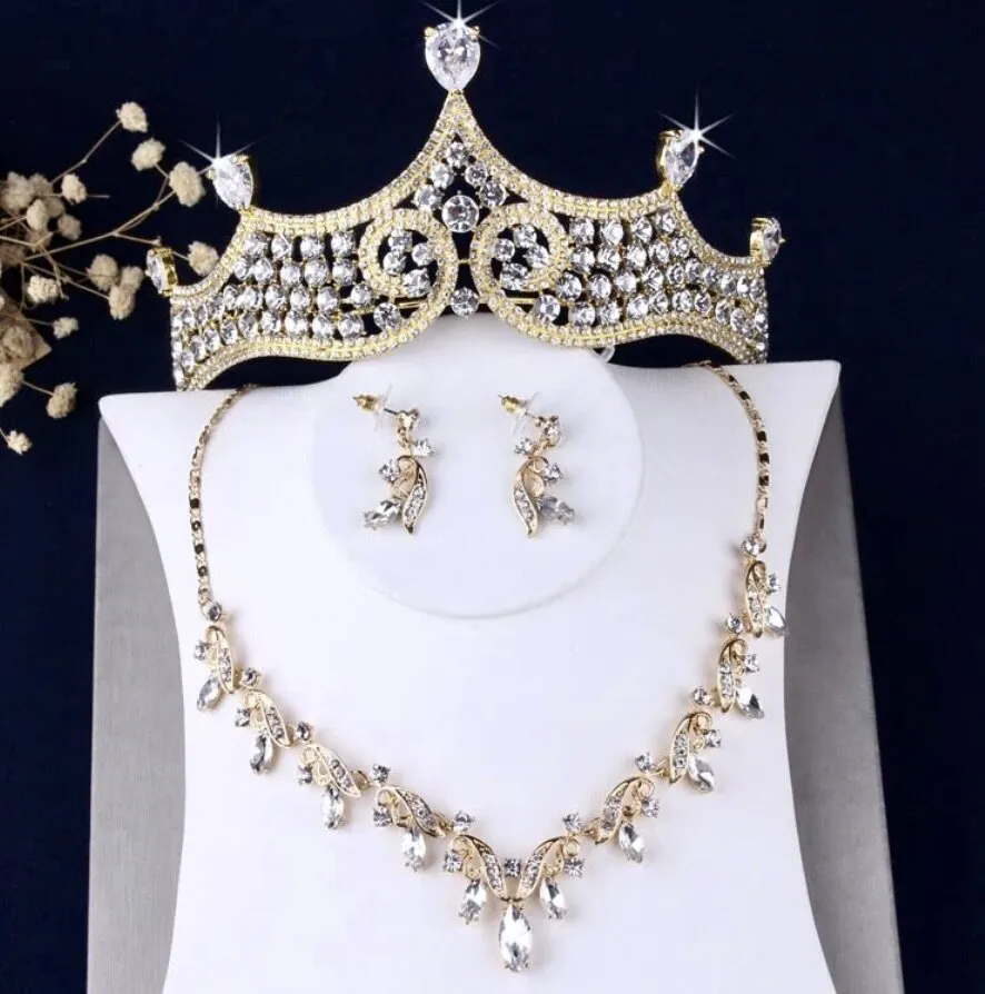 "Iolanda" - Gold Bridal 3-Piece Jewelry Set With Tiara