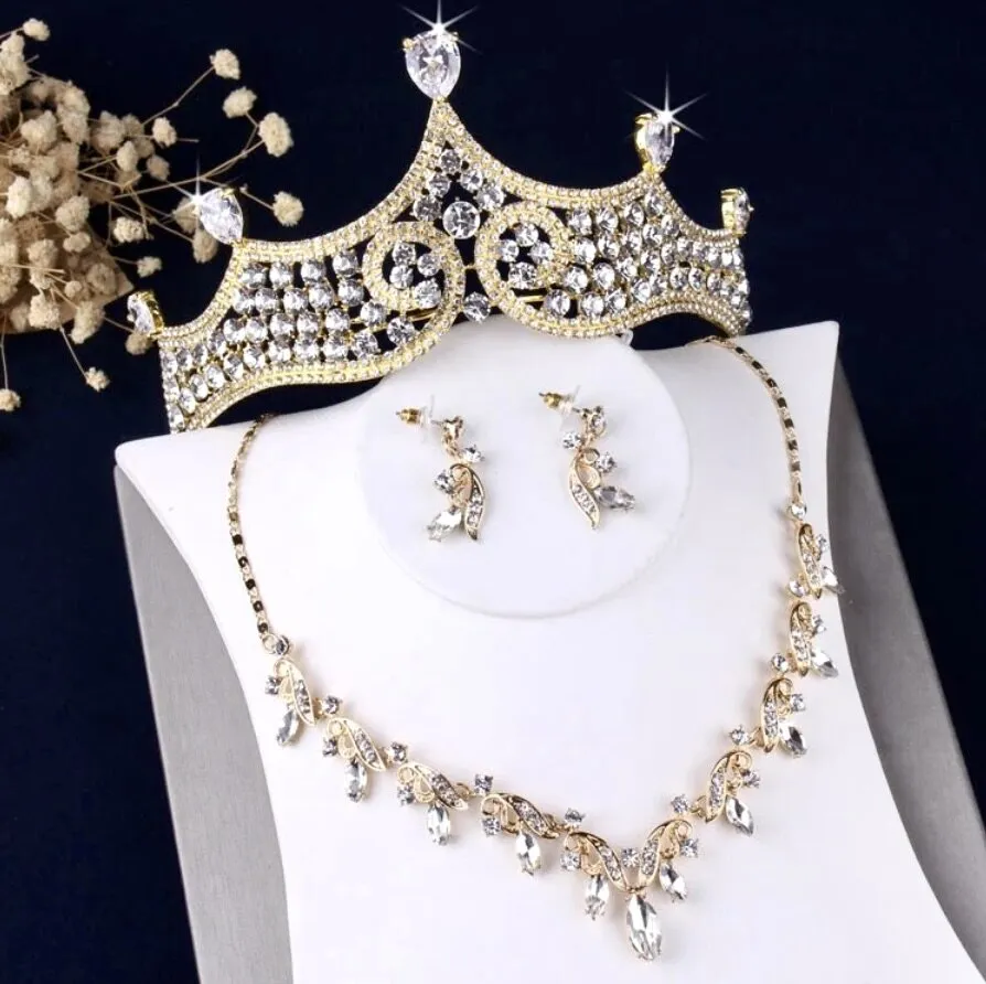 "Iolanda" - Gold Bridal 3-Piece Jewelry Set With Tiara