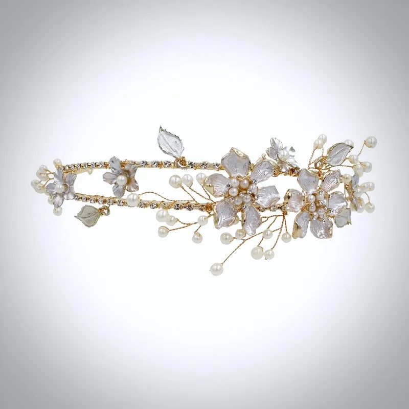 "Kara" - Gold Pearl and Crystal Bridal Headband / Tiara