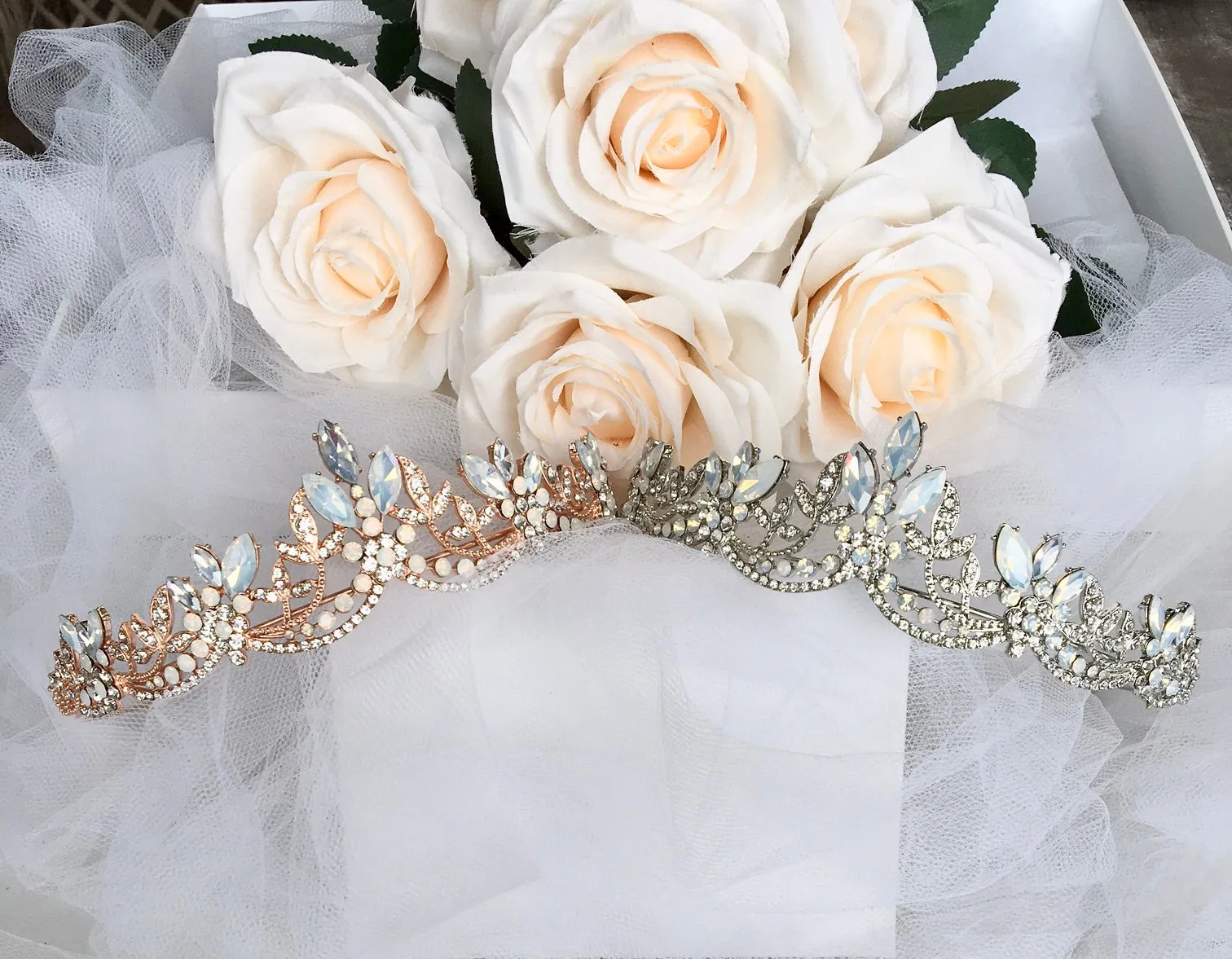 "Maelynn" - Opal Bridal Tiara - Available in Silver and Rose Gold
