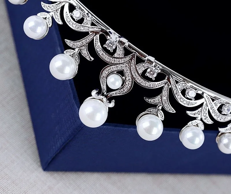 "Nadine" - Wedding Pearl and Cubic Zirconia Tiara