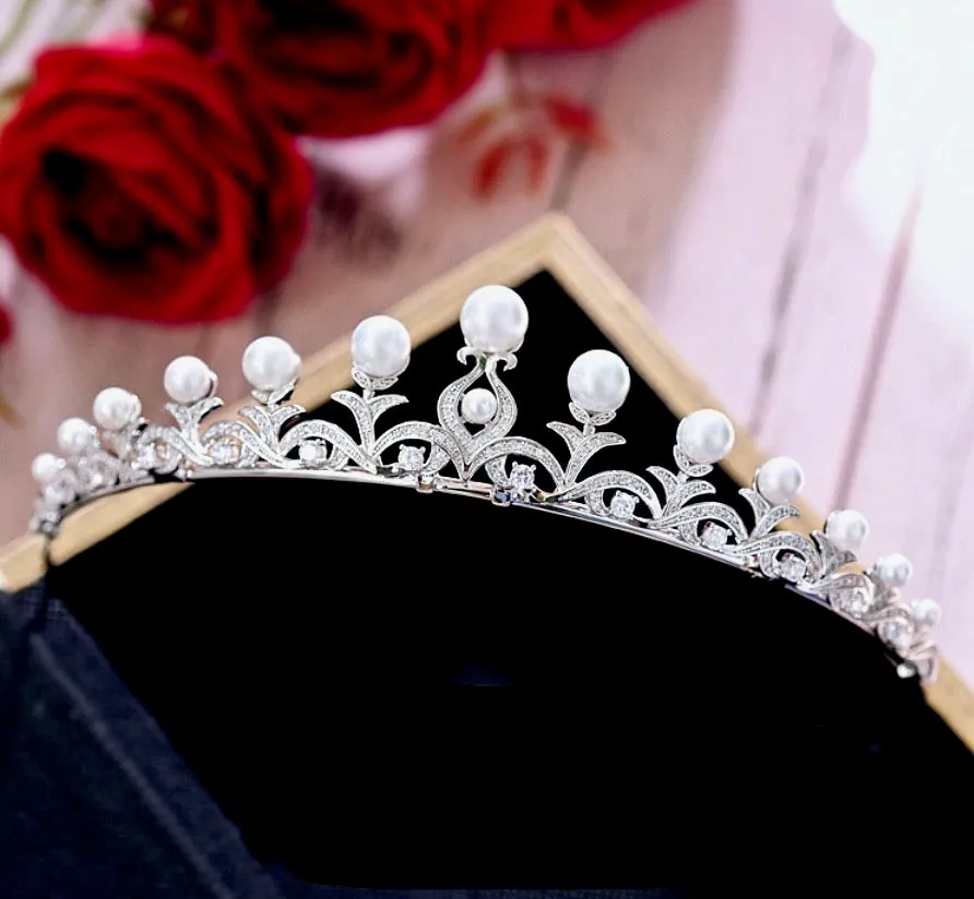 "Nadine" - Wedding Pearl and Cubic Zirconia Tiara