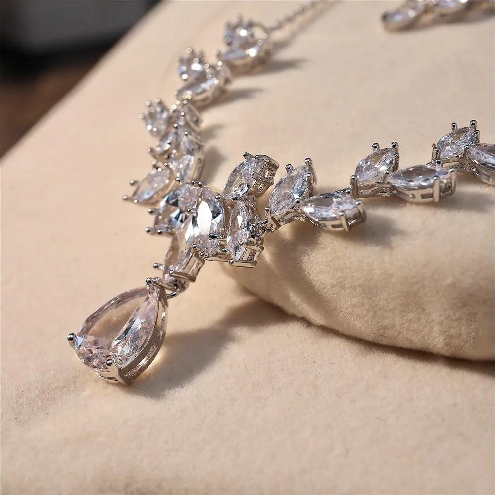 "Rochelle" - Silver Cubic Zirconia 3-Piece Bridal Jewelry Set With Tiara