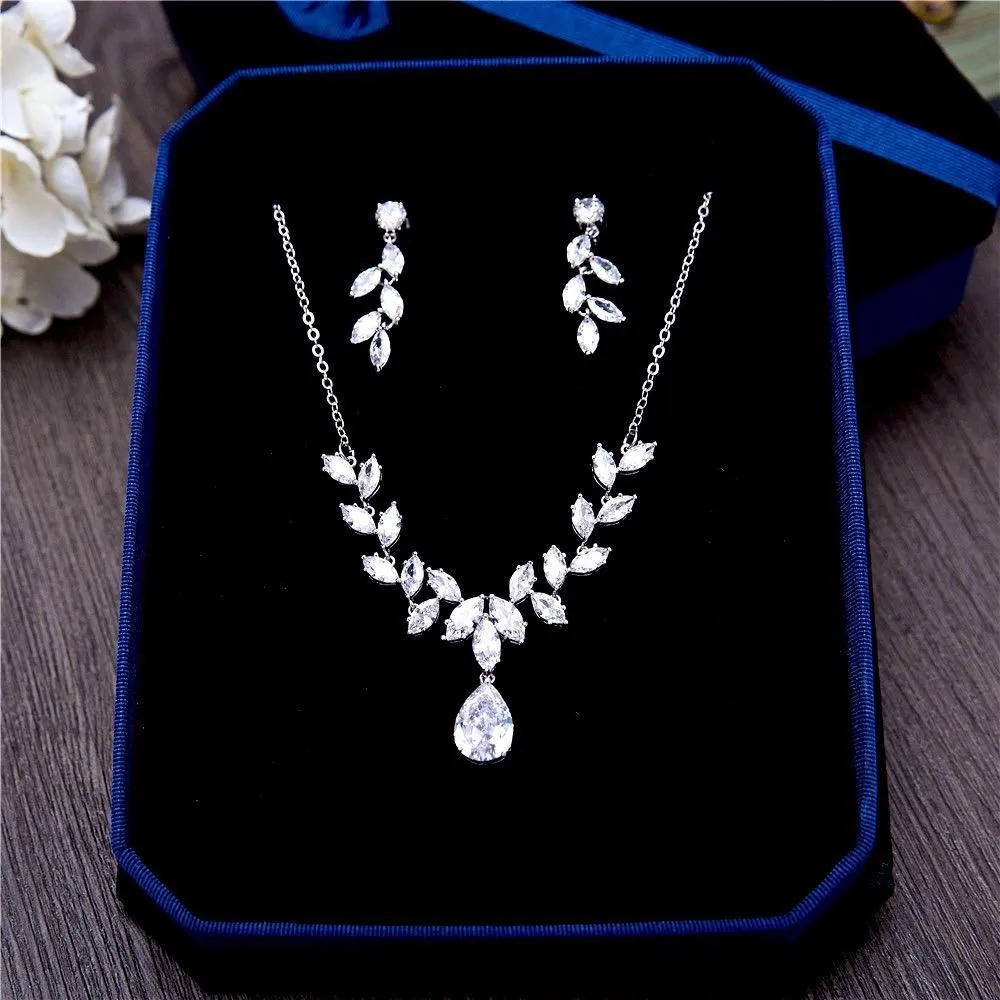 "Rochelle" - Silver Cubic Zirconia 3-Piece Bridal Jewelry Set With Tiara