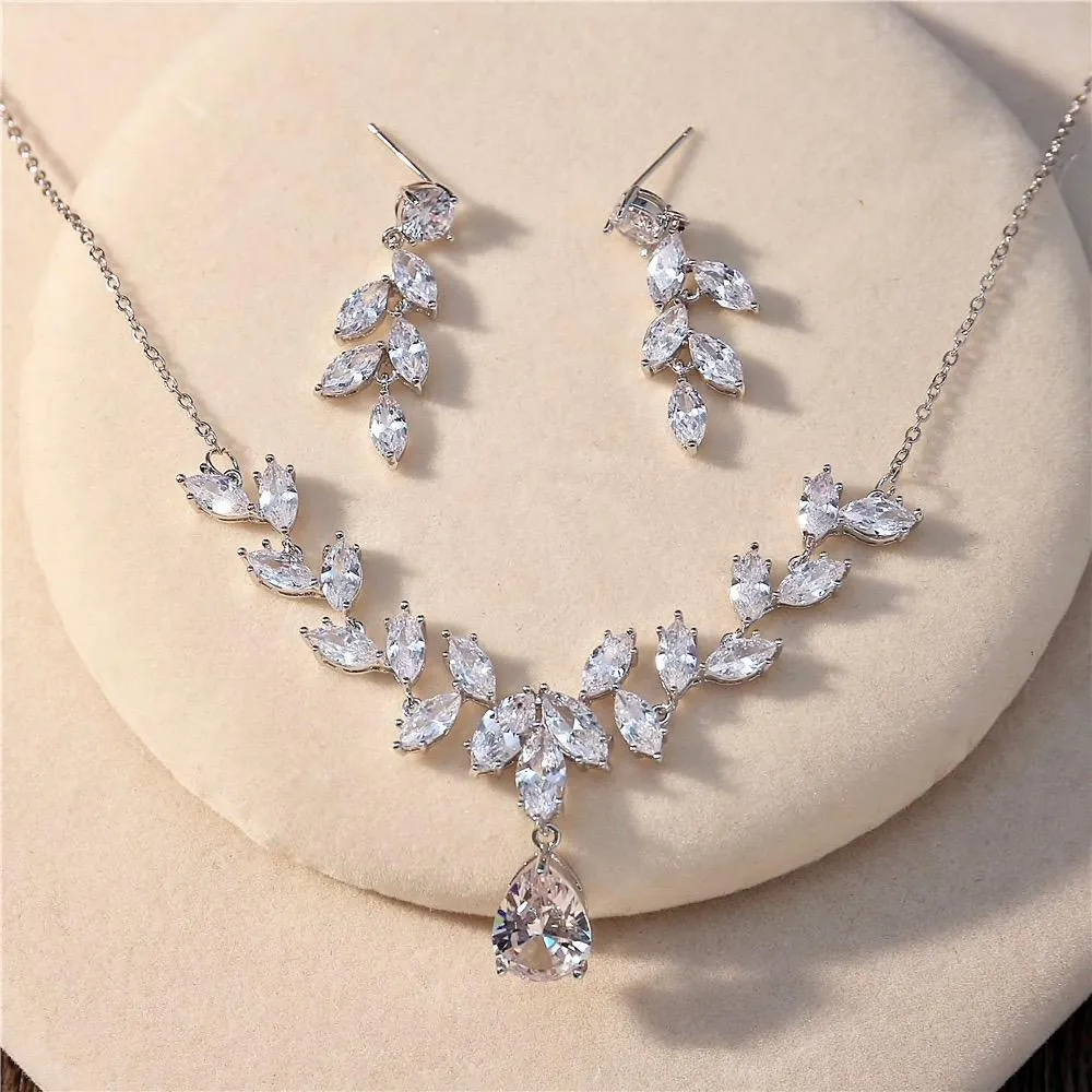 "Rochelle" - Silver Cubic Zirconia 3-Piece Bridal Jewelry Set With Tiara